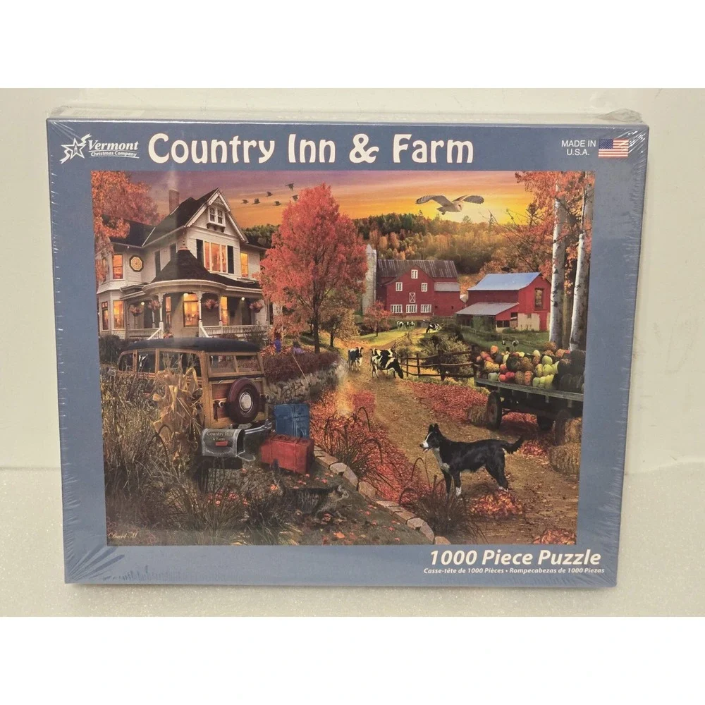 NEW COUNTRY INN & FARM 1000 PC Puzzle‎ Rare Scenic Colorful Vermont Christmas Co
